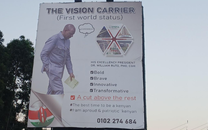 Mysterious billboard featuring Ruto's photo, accolades puzzles Kenyans