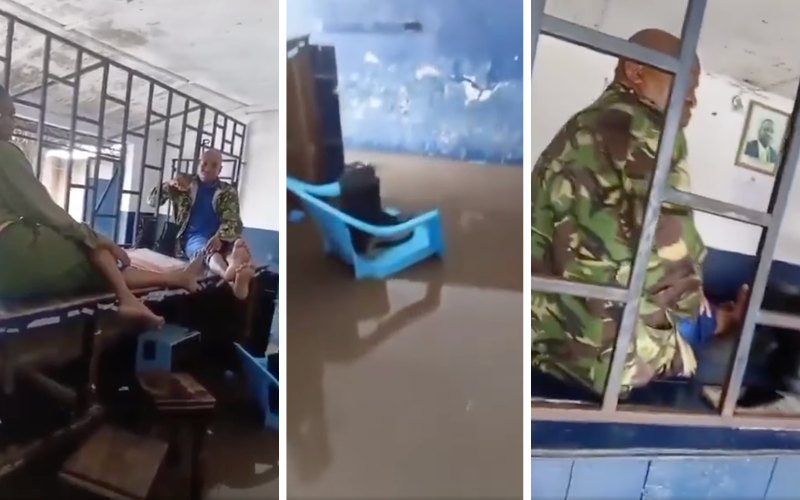 VIDEO: Police officers cling to hope as heavy rains flood Inuka police station in Mombasa