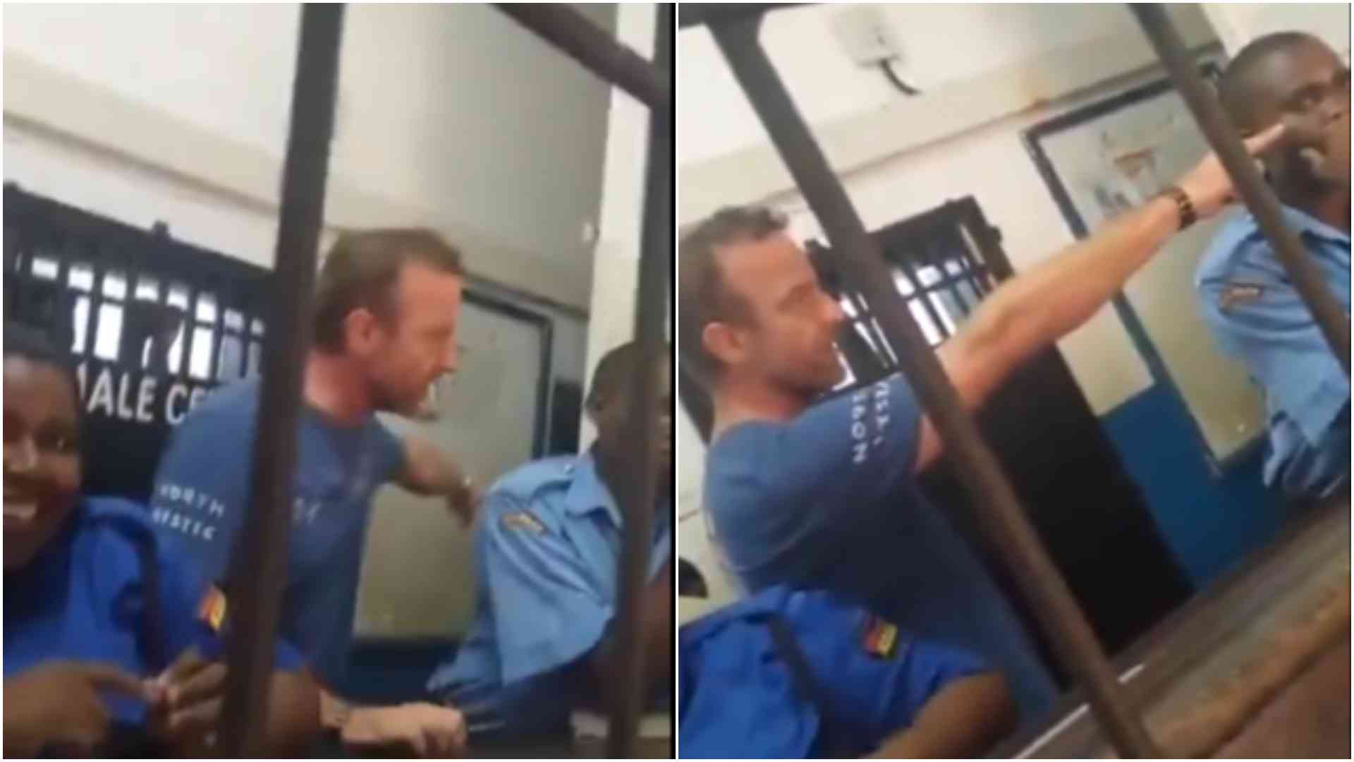 Dutch national caught on camera harassing, spitting on police officers after arrest in Diani