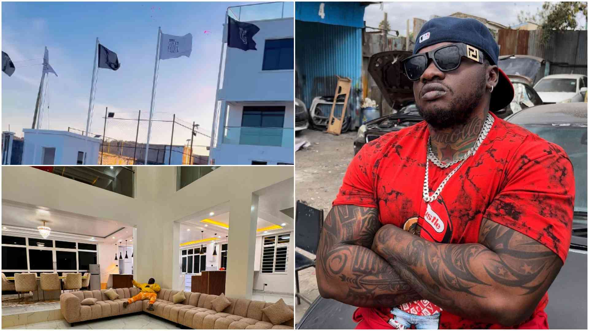 Khaligraph Jones responds to fan questioning black flags in his multi-million mansion: "Ni za devil worshippers"