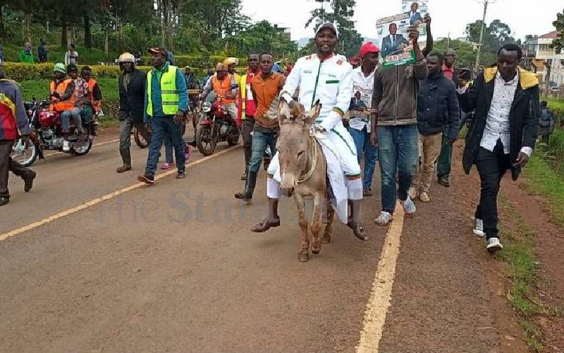 Senate aspirant rides on a donkey to seek IEBC clearance