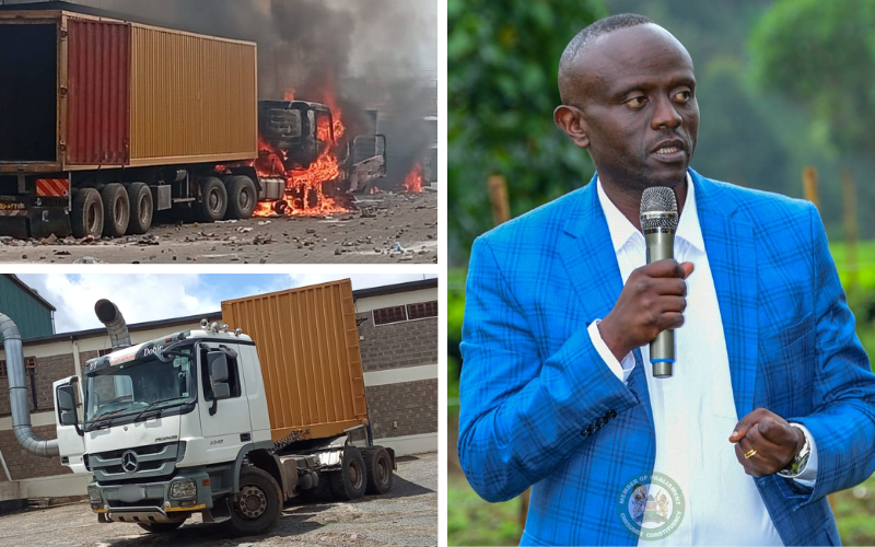 Chesumei MP counts losses after Sh20 million truck was burnt down during protests