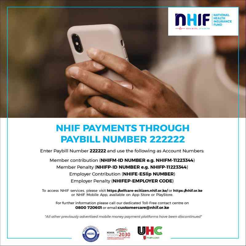 NHIF payments now on e- citizen through paybill 222222