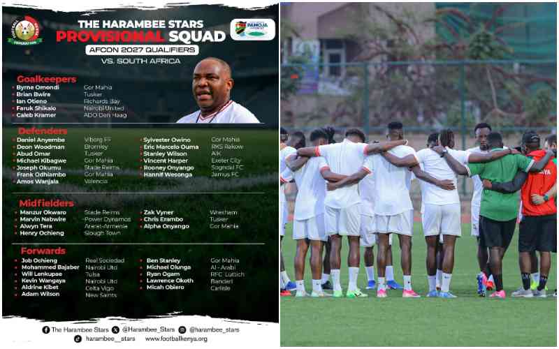 Olunga, Okumu, Kibet headline Harambee Stars provisional squad for Bafana Bafana double-header
