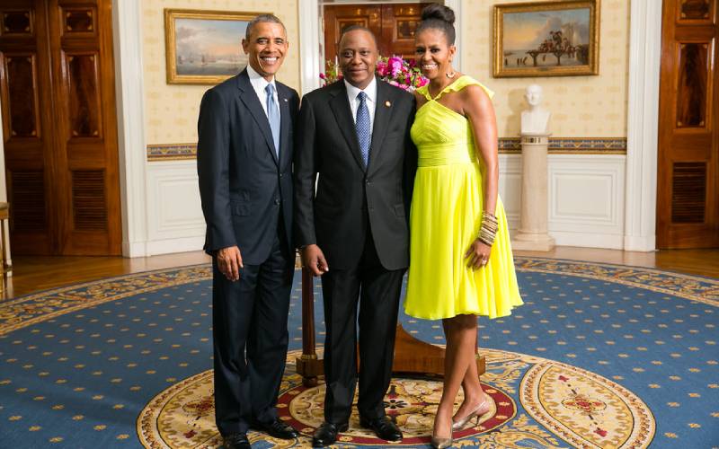 Obama, Uhuru and Michelle at W. House (2014).