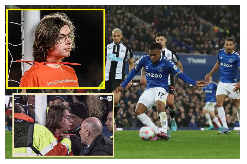 Man ties himself to goal post during Everton vs Newcastle – reason behind the drama revealed