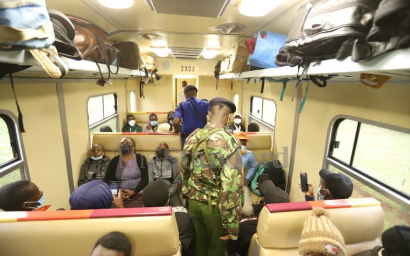 Railway police inside locomotive