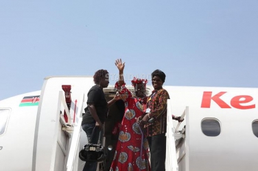 Photos: Jubilant Mama Sarah Obama leaves for Nairobi to meet her grandson