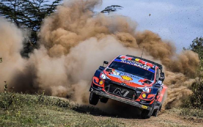 Thierry Neuvillein's Hyundai in action at Kedong