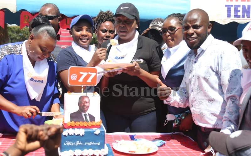Nyeri DG Karugu (C) celebrating Raila’s birthday. 