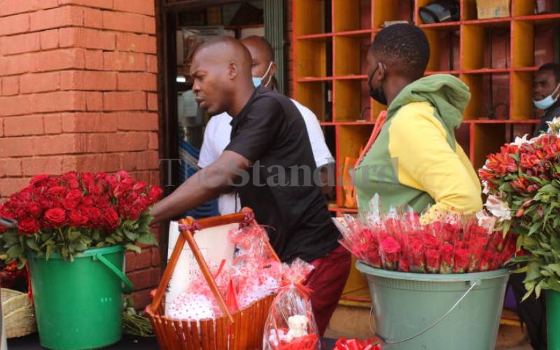 Bouquets on sale at a street in Eldoret.