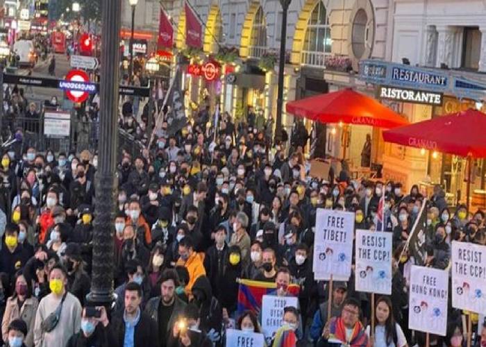 Tibetan, Uyghur communities hold protest in London on PRC's 72nd National Day