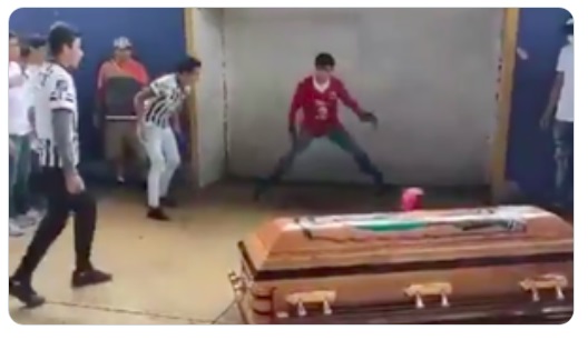 Emotional moment at funeral after dead footballer ‘scores’ a goal from inside a coffin