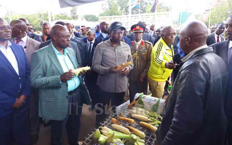 Gachagua and Ruto at a maize hustler's stand.