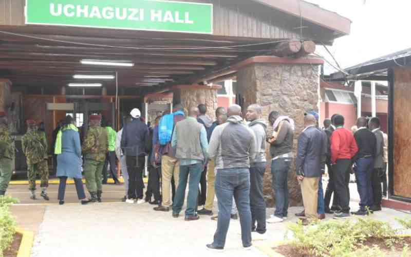 Election stakeholders queue at Bomas.