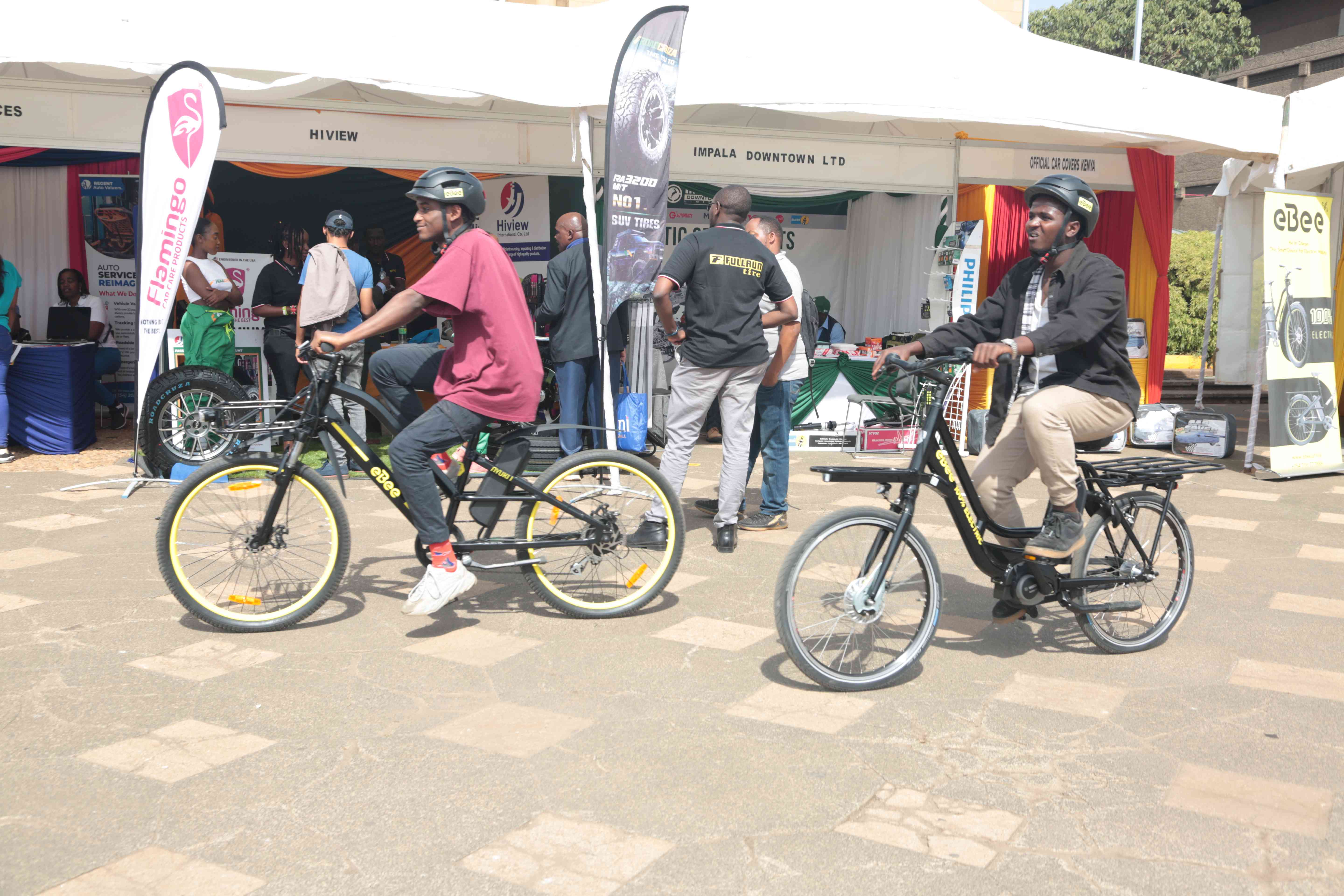 Visitors testing out the e-bikes