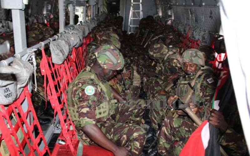KDF troops onboard a Spartan aircraft.