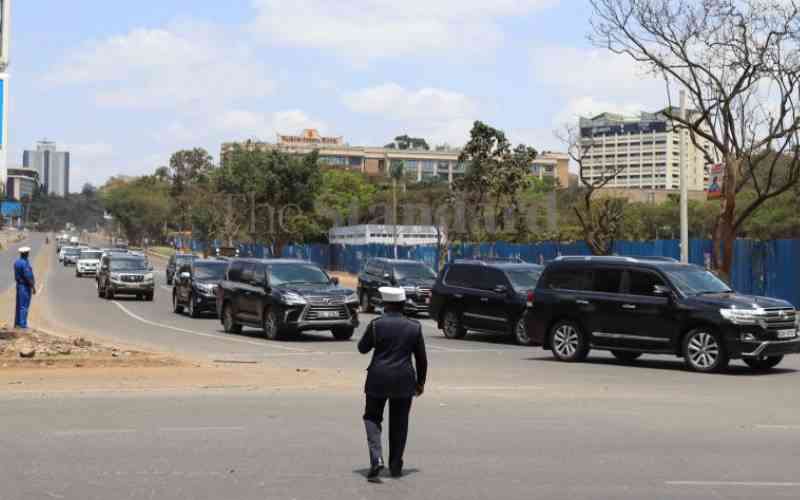 Ruto's motorcade along Kenyatta Avenue.