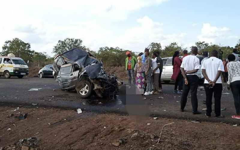 An accident along Thika Road on Sunday [Photo credit]