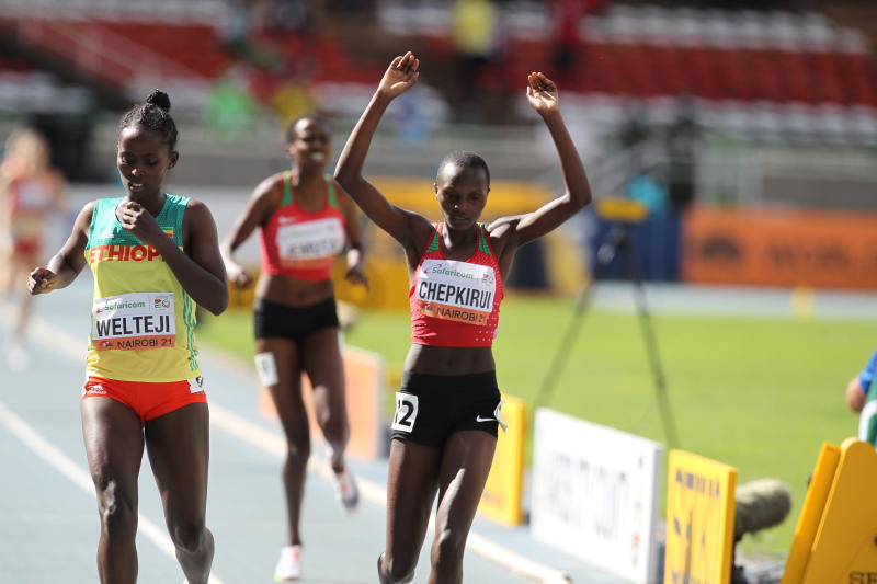 Kenya’s Purity Chepkirui wins gold medal in the women's 1500m as compatriot Jemutai bags bronze