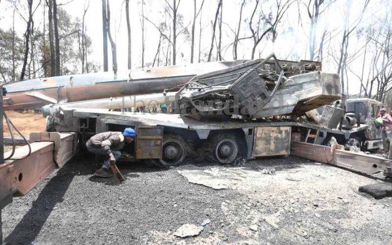 Burned out shell by the side of the road. 