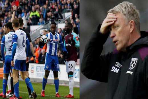  West Ham star leaves Moyes fuming after spitting on Wigan player