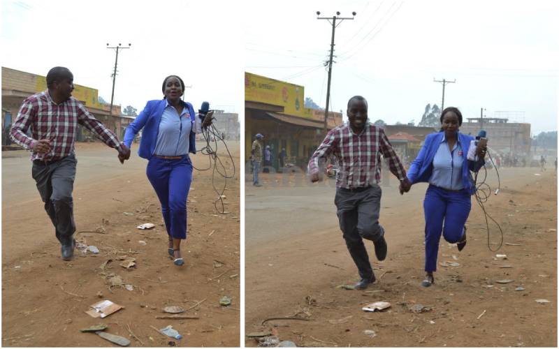 KTN journalist (r) runs to safety in Igembe North