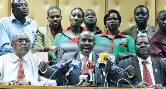 Knut national chairman Wilson Sossion addresses the Press at the union's headquarters in Nairobi, Wednesday. [PHOTO: STANDARD