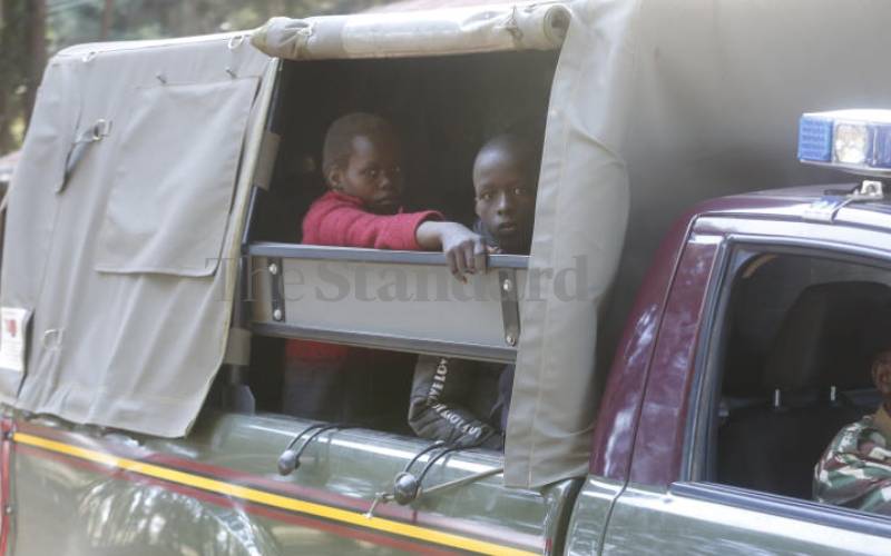 KCPE candidates in a police van at Mochongoi.