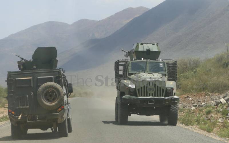 Armored personnel carriers on patrol at Kasiela.