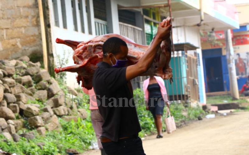 Pork on its way to a butchery in Olkalou.