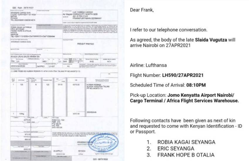 A document shows an approval for Vugutsa's corpse expatriation. [Photo/ File]