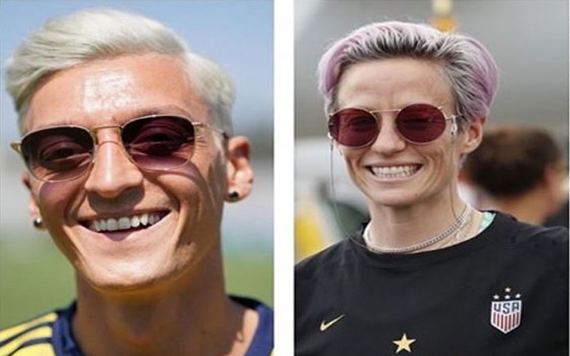 Aubameyang compares Ozil’s blond hairstyle to that of USA star Megan Rapinoe [Photos]
