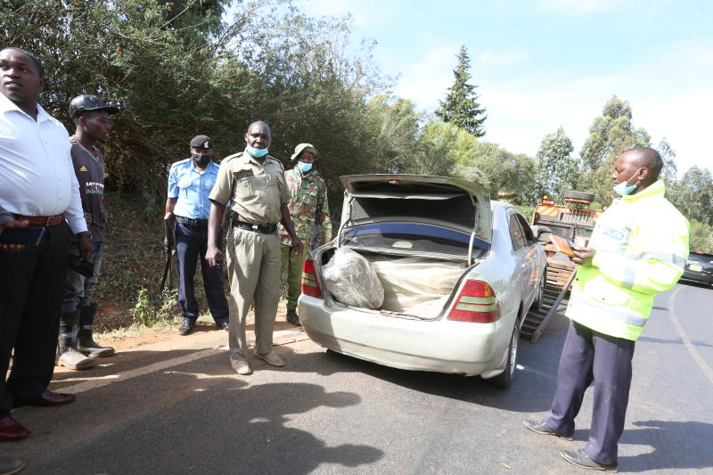 Car ferrying bhang involved in accident exposing illegal cargo as driver flees