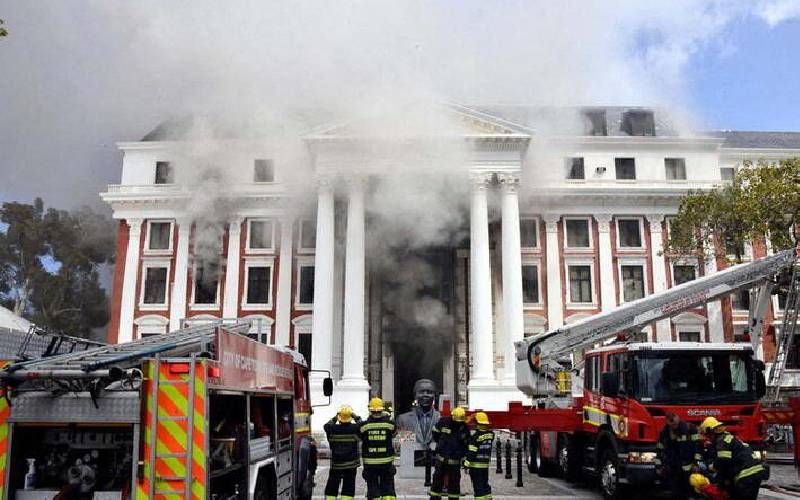 Firefighters battle another fire at SA parliament, suspect charged with arson