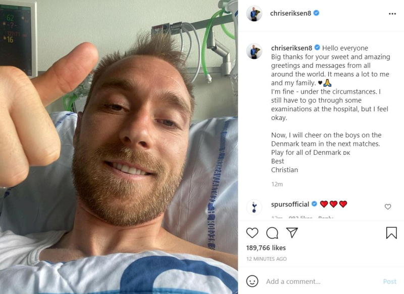 Eriksen sends first public message after suffering cardiac arrest at Euro 2020 : The standard Sports