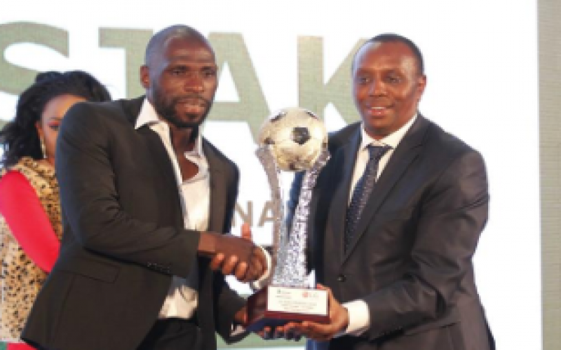 Gor Mahia defender Joash Onyango reacts after winning MVP award