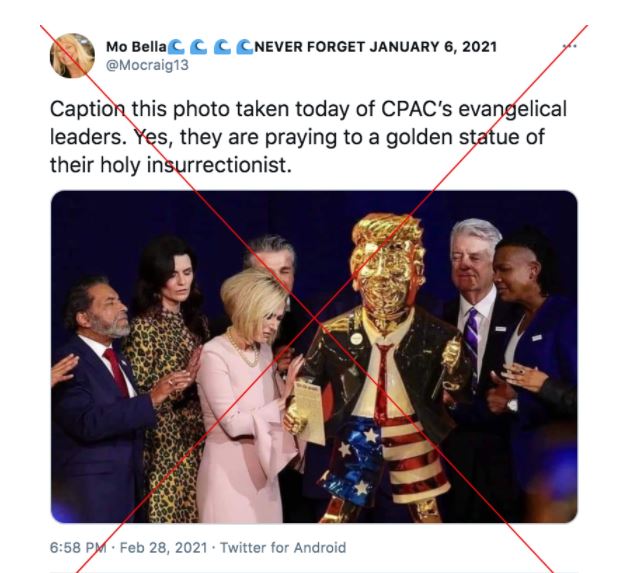 Manipulated photo shows evangelicals worshipping Trump statue