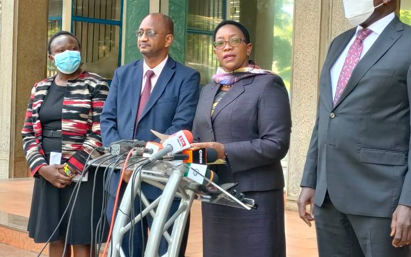 Health CS Sisily Kariuki addresses the media at the Ministry Headquarters in Maji on Wednesday, February 9 [The Standard]