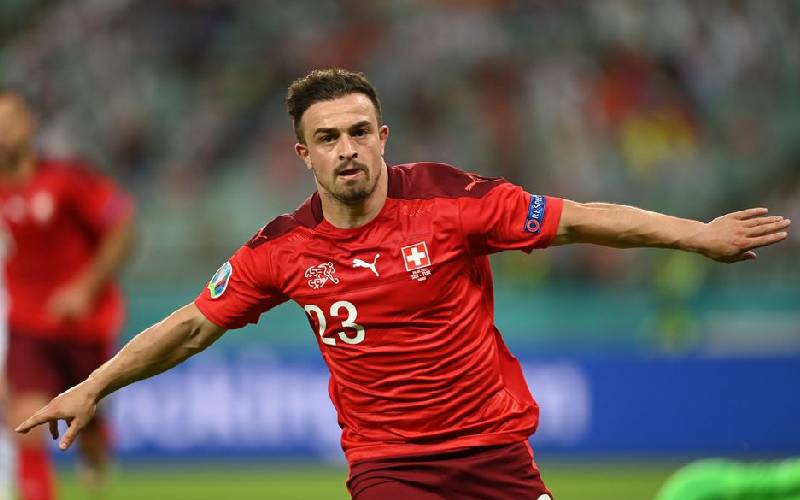 Switzerland's Shaqiri celebrates scoring