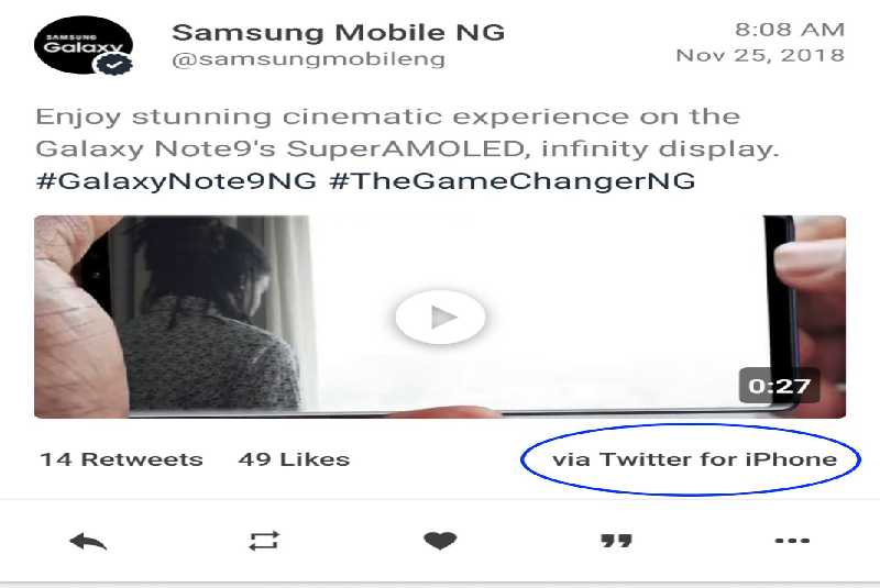 Samsung Tweets Updates From An Iphone In Cringe Worthy Blunder The Standard