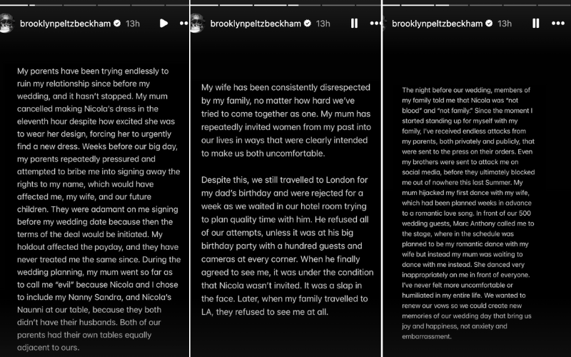 David Beckham's son Brooklyn claims parents are manipulative, controlling in emotional post