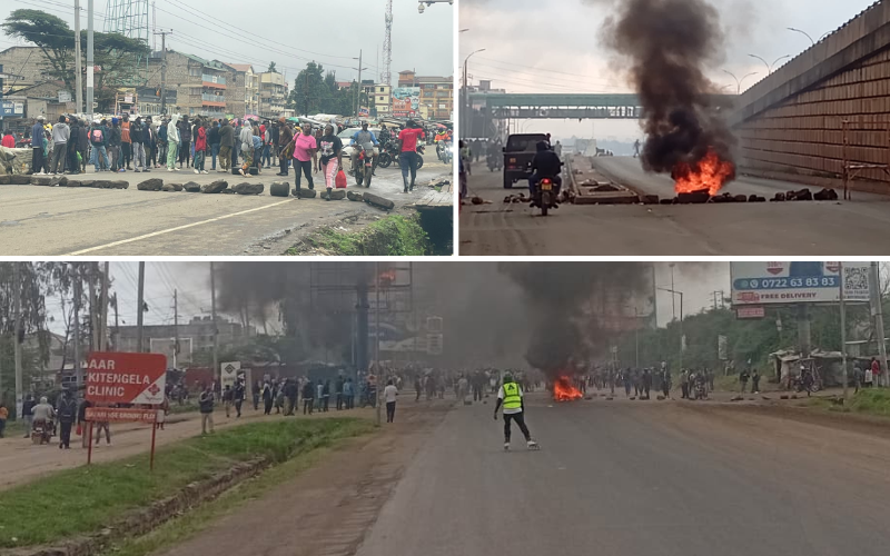 VIDEO: Bonfires lit along Thika Road, Kitengela as youth block highways over fuel prices