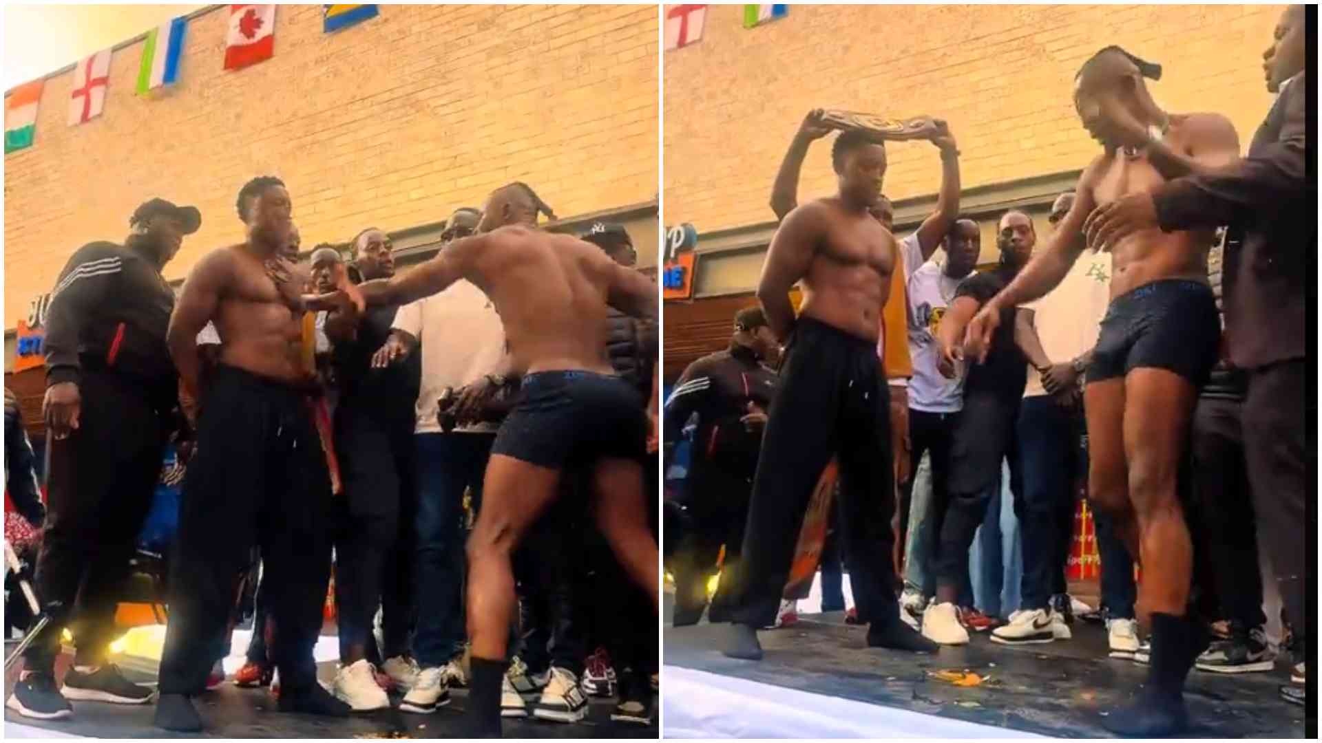 Arrow Bwoy hurls egg at Shakib Cham during heated pre-fight weigh-in