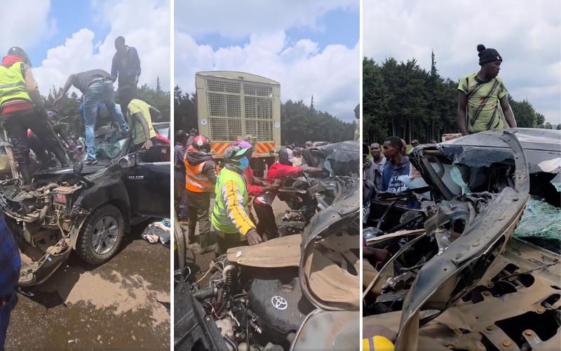 Kijabe: Boda boda operators frantically dismantle crashed pickup to save trapped driver