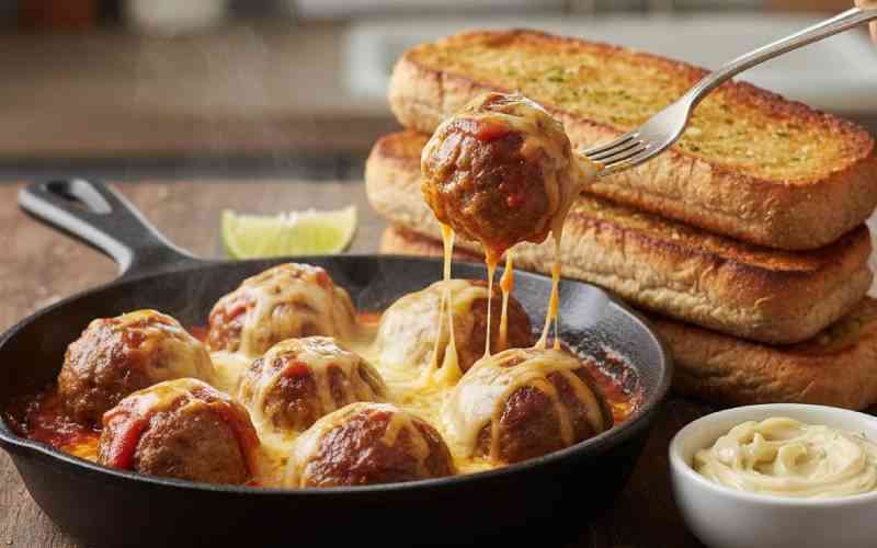 Easy recipe: Cheesy meatballs with garlic bread
