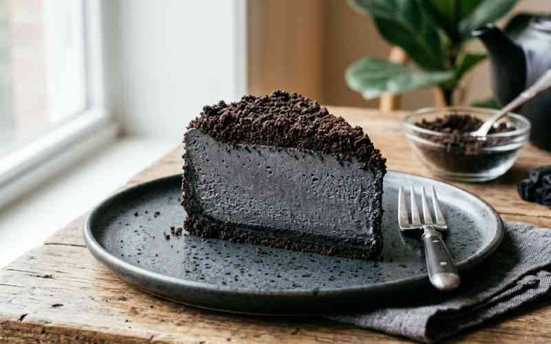 Upside down blackish cheesecake