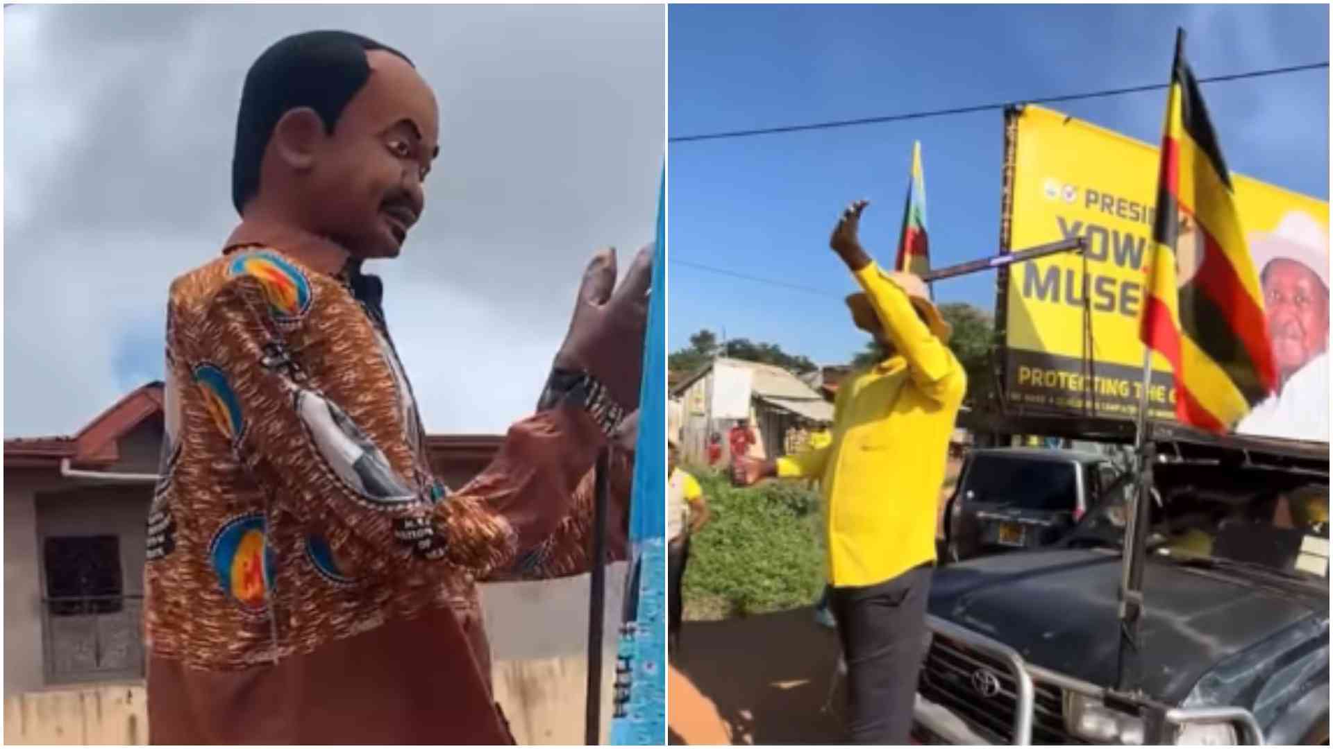 Uganda's Museveni, Cameroon's Biya deploy giant mannequins for re-election campaign