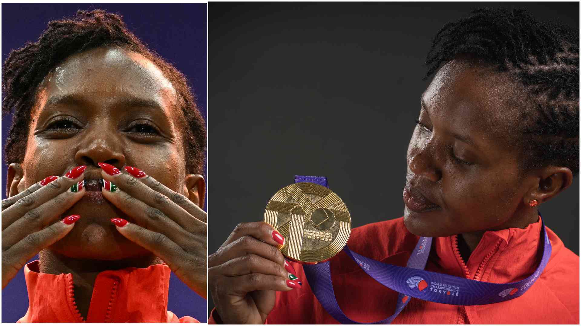 Faith Kipyegon's Kenyan flag nails steal spotlight as she wins historic fourth world title