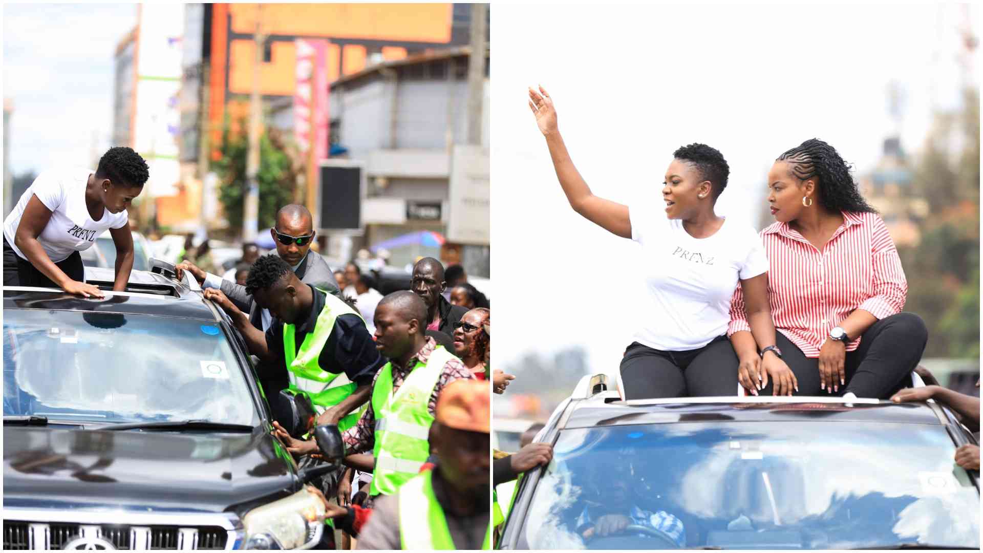 Oparanya's youngest wife triumphantly enters Trans Nzoia, waves from sunroof in majestic convoy